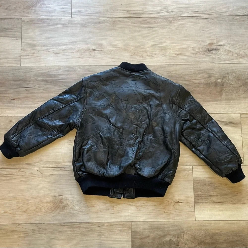 NASA Alpha Industries Black Leather Bomber Jacket. Size YM